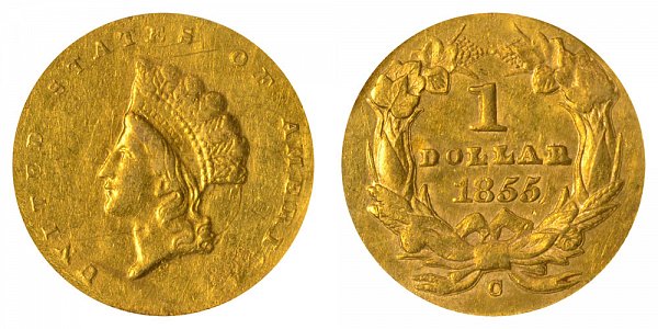 1855 C Small Indian Princess Head Gold Dollar G$1 
