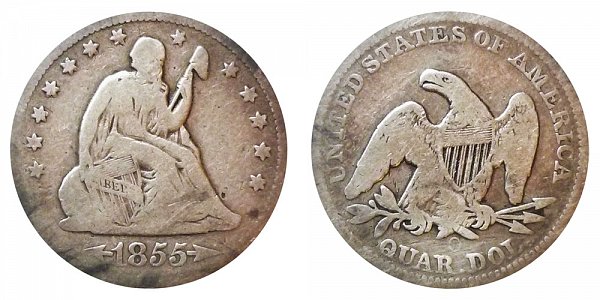 1855 O Seated Liberty Quarter 