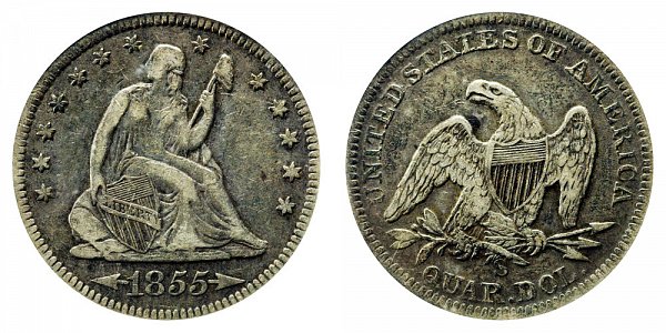 1855 S Seated Liberty Quarter 