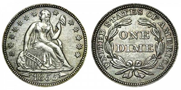 1855 Seated Liberty Dime 