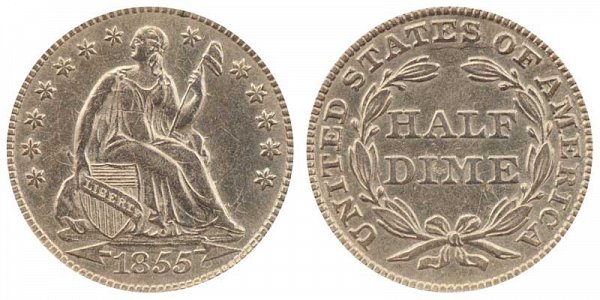 1855 Seated Liberty Half Dime 