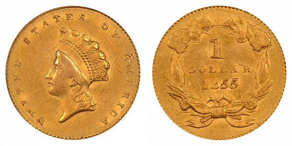1855 Small Indian Princess Head Gold Dollar G$1 