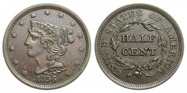 1856 Braided Hair Half Cent Penny 