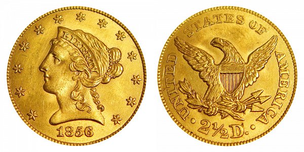 1856 Liberty Head $2.50 Gold Quarter Eagle - 2 1/2 Dollars 