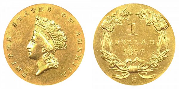 1856 S Small Indian Princess Head Gold Dollar G$1 - Type 2 