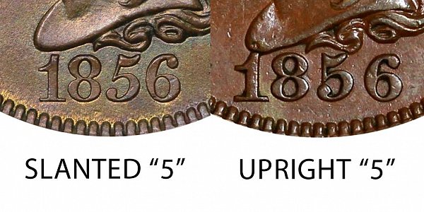 1856 Slanted s vs Upright 5 Braided Hair Large Cent - Difference and Comparison