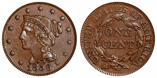 1856 Braided Hair Large Cent Penny - Upright 5