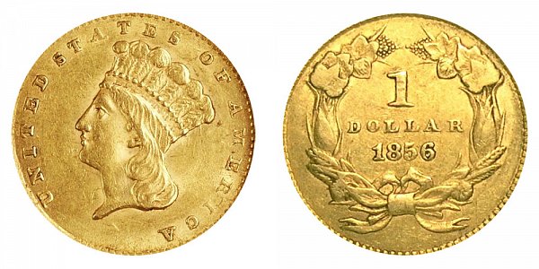 1856 Large Indian Princess Head Gold Dollar G$1 - Upright 5 