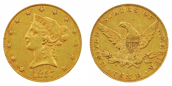 1857 Liberty Head $10 Gold Eagle - Ten Dollars 