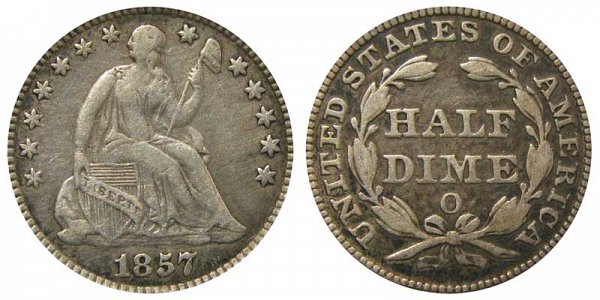 1857 O Seated Liberty Half Dime 