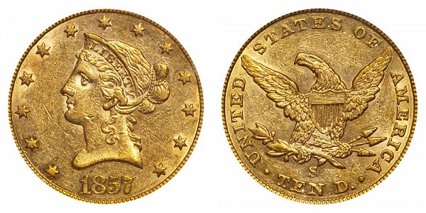 1857 S Liberty Head $10 Gold Eagle - Ten Dollars 