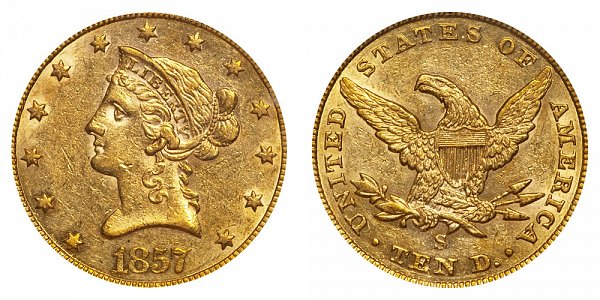 1857 S Liberty Head $10 Gold Eagle - Ten Dollars 