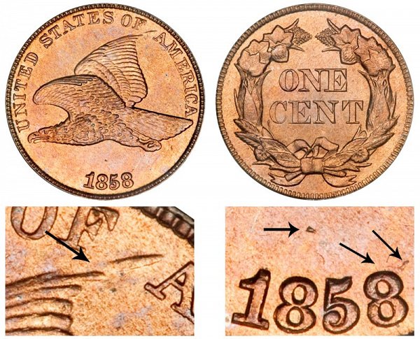 1858/7 8 Over 7 Overdate Flying Eagle Cent Penny