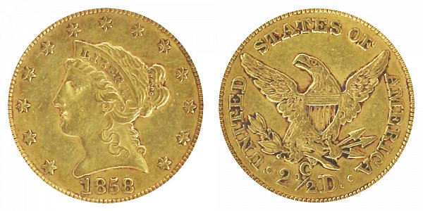 1858 C Liberty Head $2.50 Gold Quarter Eagle - 2 1/2 Dollars 