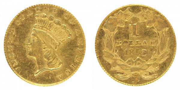 1858 D Large Indian Princess Head Gold Dollar G$1 