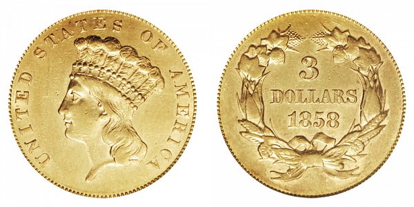 1858 Indian Princess Head $3 Gold Dollars - Three Dollars 