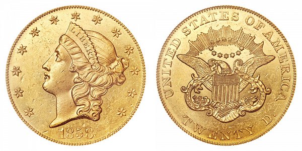 1858 O Liberty Head $20 Gold Double Eagle - Twenty Dollars 