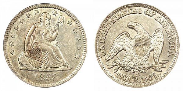 1858 O Seated Liberty Quarter