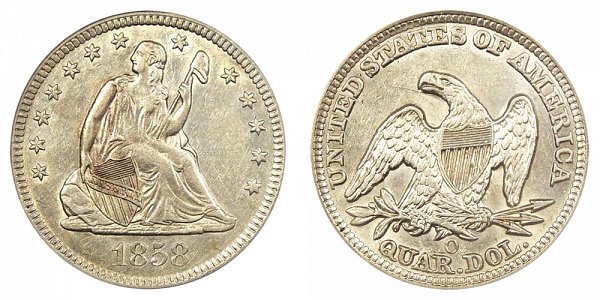 1858 O Seated Liberty Quarter 