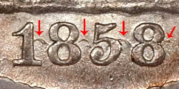 1858 Over Inverted Date Seated Liberty Half Dime