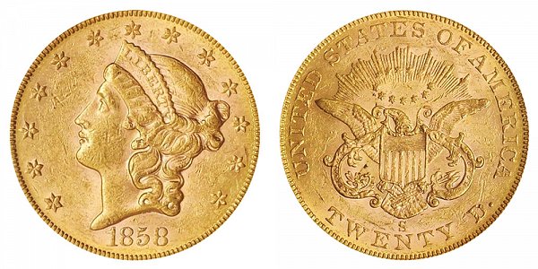 1858 S Liberty Head $20 Gold Double Eagle - Twenty Dollars 