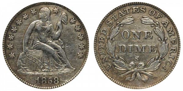 1858 S Seated Liberty Dime 