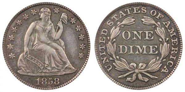 1858 Seated Liberty Dime 