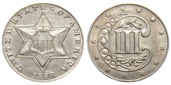 1858 Silver Three Cent Piece Trime