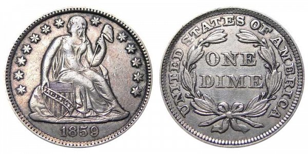 1859 Seated Liberty Dime - Legend On Reverse 