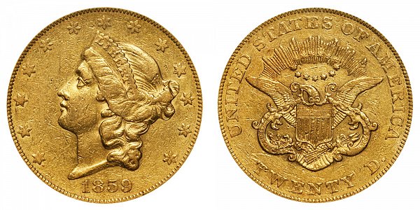 1859 Liberty Head $20 Gold Double Eagle - Twenty Dollars 