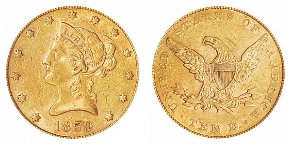 1859 Liberty Head $10 Gold Eagle - Ten Dollars 