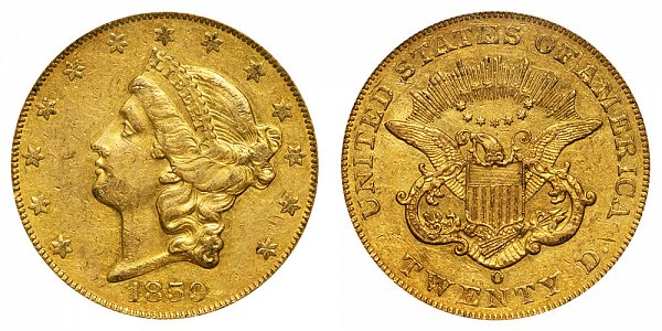 1859 O Liberty Head $20 Gold Double Eagle - Twenty Dollars 