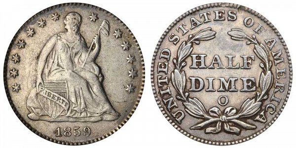 1859 O Seated Liberty Half Dime 