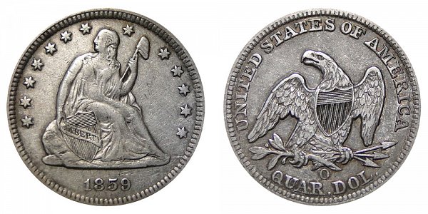 1859 O Seated Liberty Quarter 