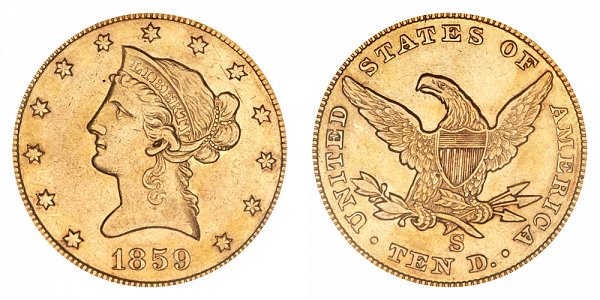 1859 S Liberty Head $10 Gold Eagle - Ten Dollars 