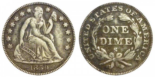 1859 S Seated Liberty Dime 