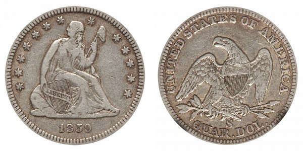 1859 S Seated Liberty Quarter 