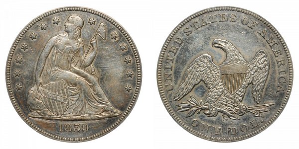 1859 S Seated Liberty Silver Dollar 