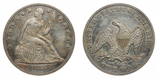 1859 S Seated Liberty Silver Dollar