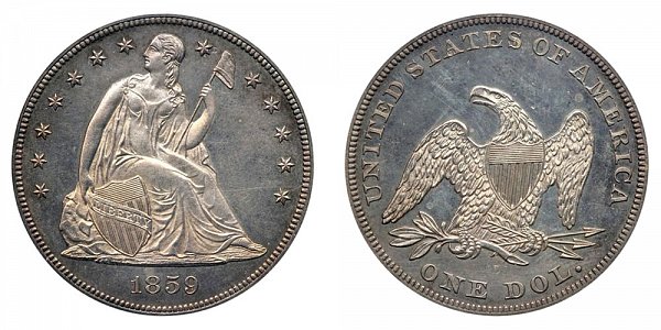 1859 Seated Liberty Silver Dollar 