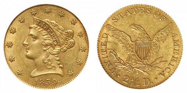 1859 Liberty Head $2.50 Gold Quarter Eagle - New Reverse - Type 2 