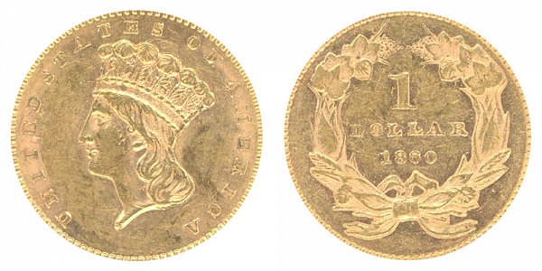 1860 Large Indian Princess Head Gold Dollar G$1 