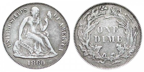 1860 Seated Liberty Dime - Legend On Obverse 