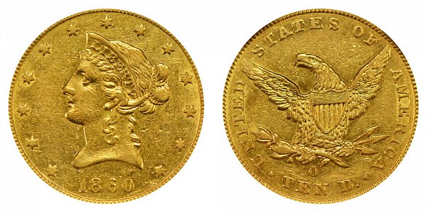 1860 O Liberty Head $10 Gold Eagle - Ten Dollars 