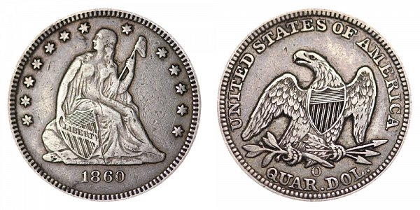 1860 O Seated Liberty Quarter