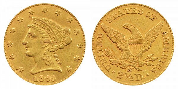 1860 S Liberty Head $2.50 Gold Quarter Eagle - 2 1/2 Dollars 