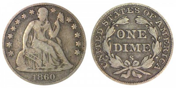 1860 S Seated Liberty Dime 