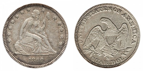 1860 S Seated Liberty Quarter 