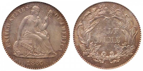 1860 Seated Liberty Half Dime 