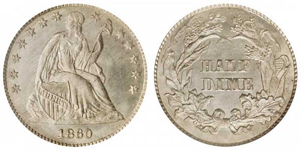 1860 Transitional Pattern Seated Liberty Dime - Obverse of 1859 - Reverse of 1860 - With Stars 